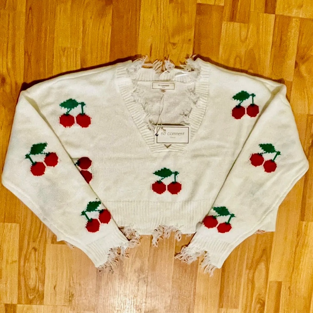Casual Knitted Cherry Tassel Women's Loose Top Sweater No Comment NY-LA New